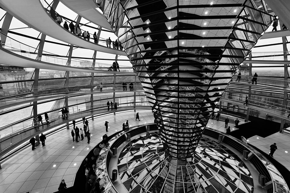 Inside Reichstag Glass Dome (B&W)